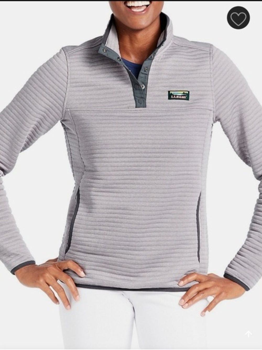 L.L. Bean Light Gray Quilted Pullover